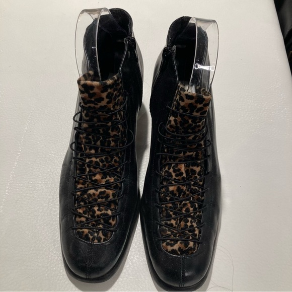 PROXY Sz 9.5 Leopard Print Elastic Top Square Heel Zipper Made In Spain Shoes - Picture 2 of 11